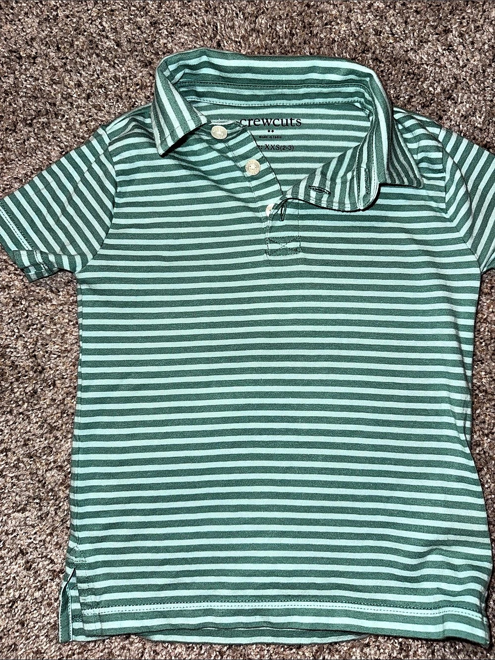 J Crew - crewcuts Striped Polo Shirt Green & White Boys XXS (2-3)